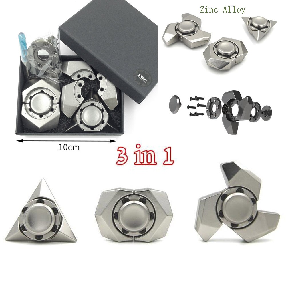Stainless Steel Block Hand Fidget Finger Spinner Spinning Top Novelty Gryo Toys: 3 in 1 one box