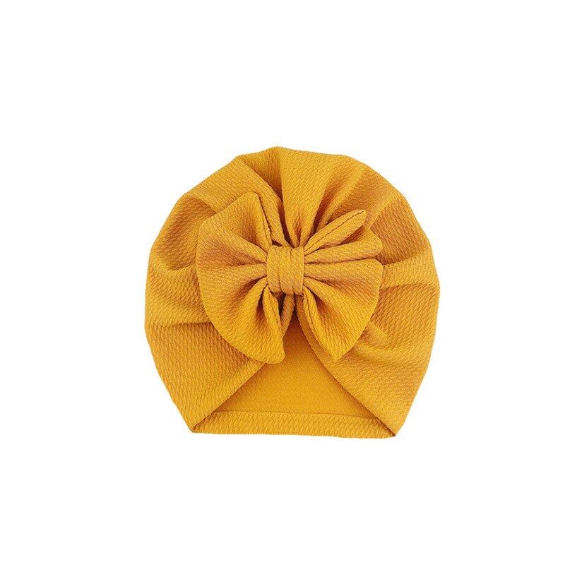 Gorro con lazo para bebé, gorro de algodón suave, turbante sólido con lazo grande, para recién nacido: yellow