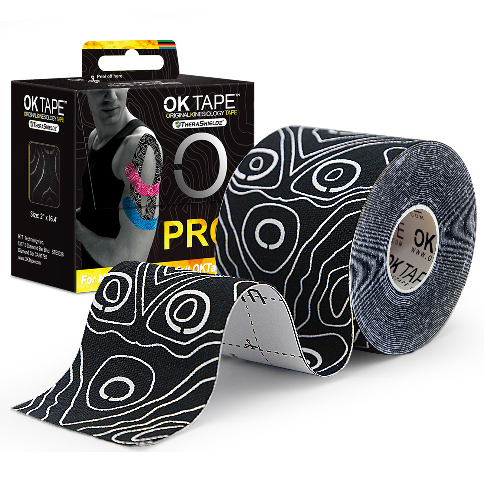OK Band Profi Kinesiologie-Band, frei geschnitten, atmungsaktiv, wasserdicht, elastisch, Sportbandage, latexfrei, Fitness-Studio, Schmerzlinderung, 5 cm x 5 m: Schwarz