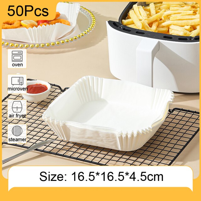 50 pz friggitrice ad aria carta usa e getta pergamena pasta di legno piroscafo carta da forno per friggitrice ad aria accessori per friggitrice ad aria: stile B2