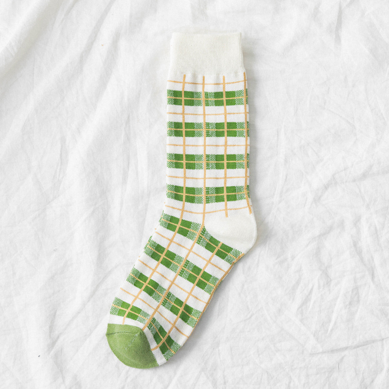 CHAOZHU fresco verde 5 Patrones de celosía olas pequeñas Matcha Primavera Verano skate mujer chica calcetines de de mujer Casual: 2