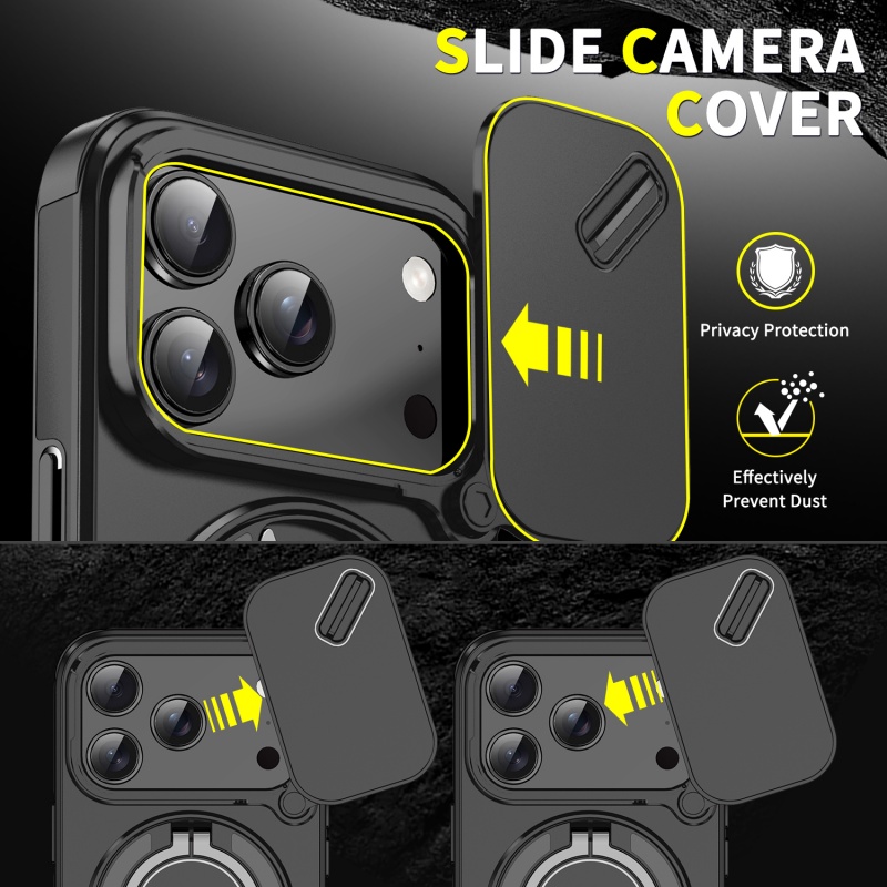 luxe360 ° Ring Standhouder Magneet Telefoonhoesje voor iPhone 17 Air 17 Pro Max Schokbestendige Slide Camera Protecto Cover