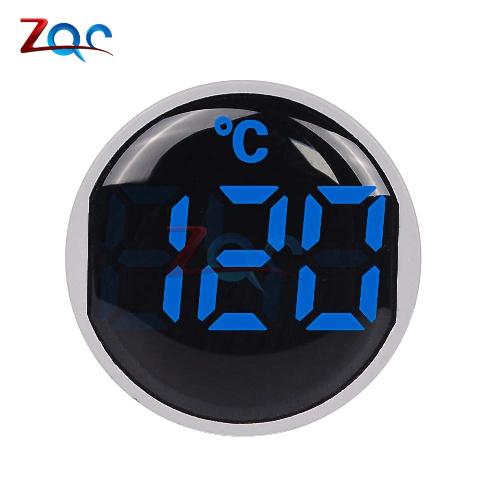 22mm runde lille mini led lys display termometer digital temperaturmåler indikator  ac 50-380v 220v -20-120 'c med 1m sensor: Blå