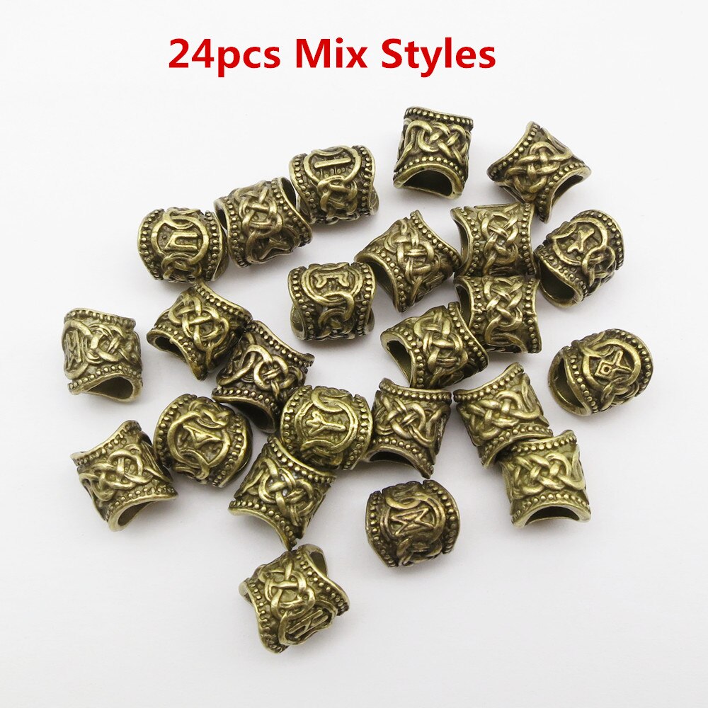 24Pcs/5Pcs Brons Viking Rune Haar Vlecht Dread Dreadlock Baard Kralen Ringen Buizen Voor Mannen Vrouwen Haar accessoires