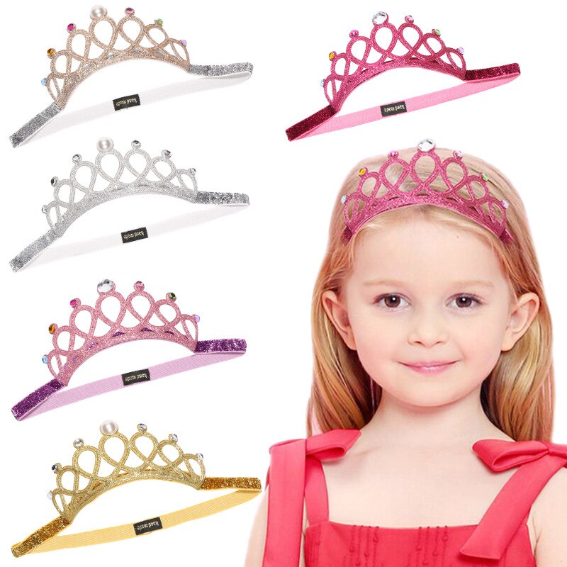 Diadema de corona para bebé, banda para el pelo con purpurina, estrella de diamantes de imitación, color dorado liso, Estilo Princesa bonitos, accesorios para niña