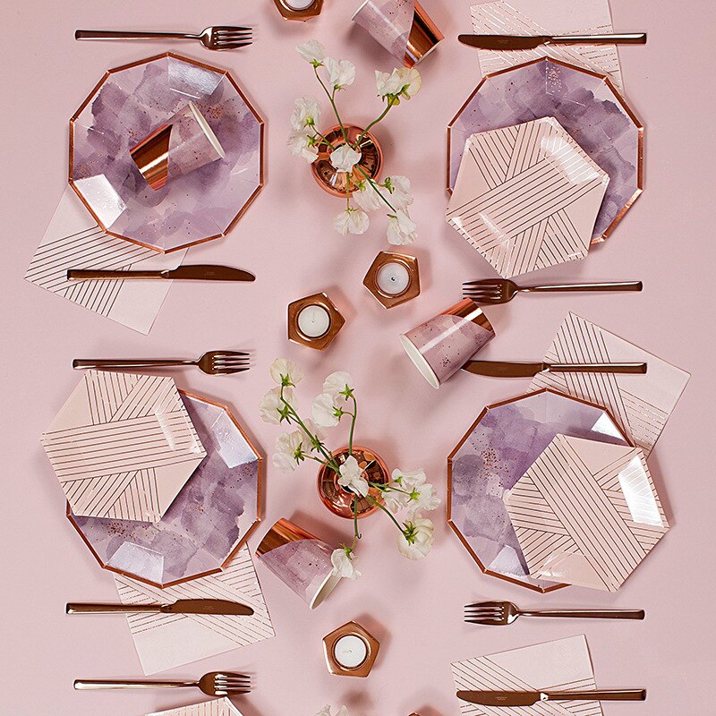 Rose Gold Wedding Party Disposable Tableware Set Paper Plates Napkins Party Tableware Decor for Wedding Birthday Party Supplies