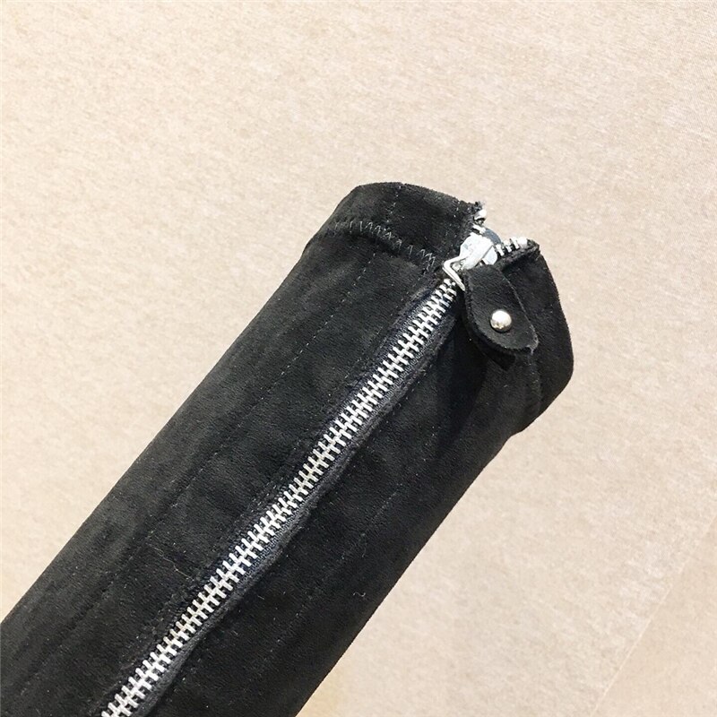 Botas por encima de la rodilla para mujer, botas de calcetín aterciopeladas de tacón alto redondas negras con cremalleras Botas Largas punta cuadrada hasta la rodilla botas Zapatos de vestir