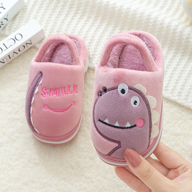 Kinderen Thuis Slippers Cartoon Kinderen Pluche Indoor Warme Schoenen Antislip Baby Katoen Slippers Zachte Peuter Schoenen Voor jongen Meisje: Purple slippers / 16-17