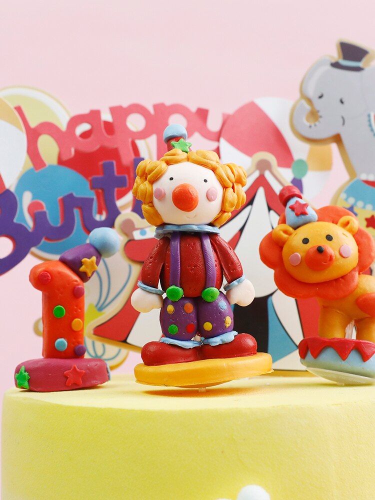 Leeuw Circus Clown Olifant Bal Cake Topper Voor Verjaardag Decoratie Bruiloft Benodigdheden Baby Shower Bakken Dessert Kid Liefde
