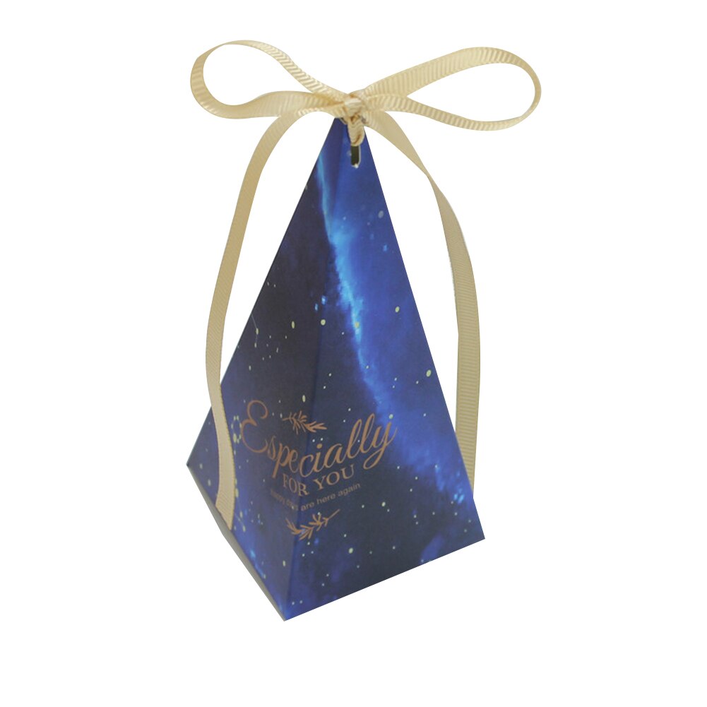 50Pcs Pyramid Shape Candy Boxes with Ribbon Wedding Birthday Party Favor NDS: Navy Blue