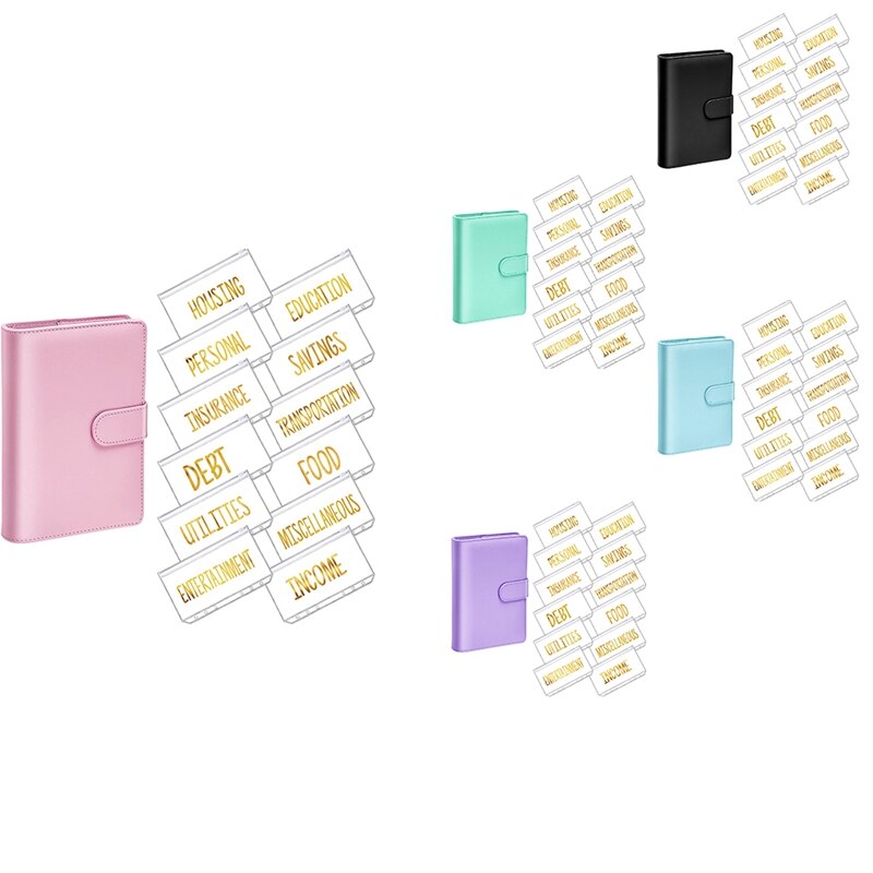 A6 PU Binder Planner Budget Organizer Round Ring Binder Cover Magnetic Personal Planner Binder with 12 Binder Pocket