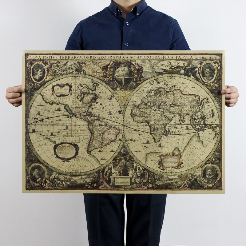 1641 oude Nautische grafiek wereldkaart aarde kaart 72.5x51.5 cm/kraftpapier/bar poster/Retro poster/decoratieve schilderkunst