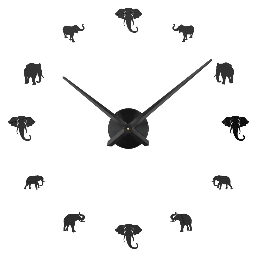 3D Klok Muur Sticker Clock Adhesive Diy Grote Wandklok Home Decor Modern Spiegel Effect Jungle Animal Olifant Horloge