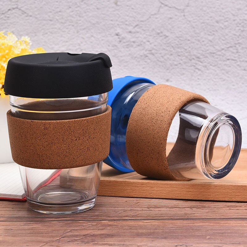 Reise glass krus kaffekopp varmebestandig glass kopp bil vann melk kopp isolasjon sklisikkert deksel glass sett 340ml