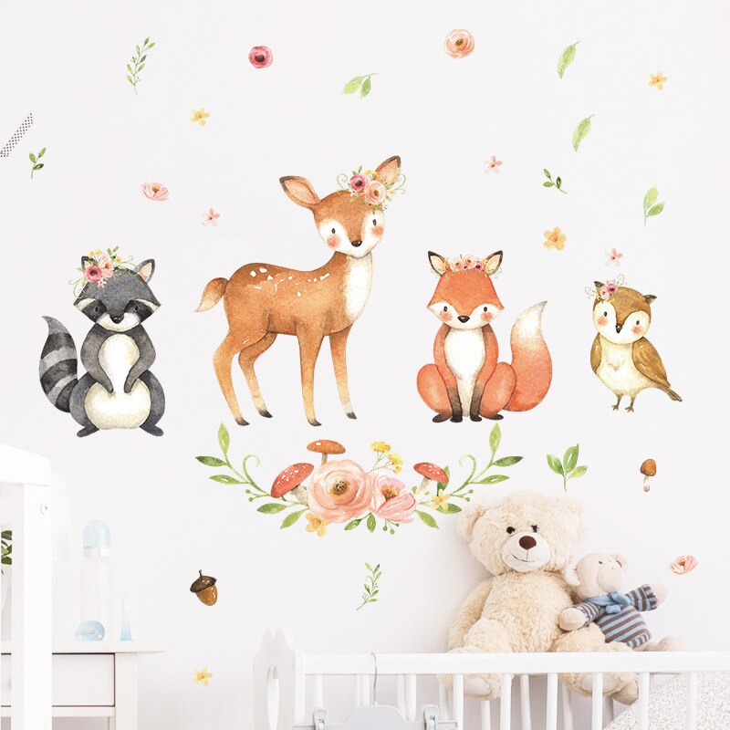 Cartoon Animals Self-adhesive Wall Stickers Home Decor Art Removable Decals for Nursery Kids Bedroom Baby Living Room Mural