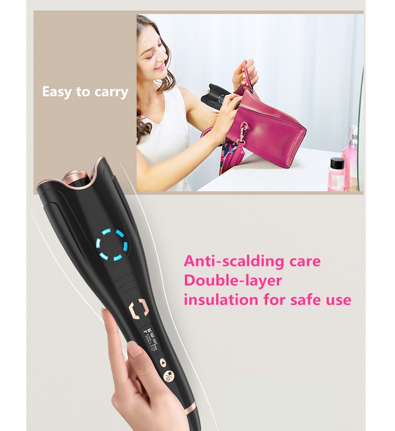 Automatic Hair Curler iron Curling Iron USB Rechargeable Air Curler for Curls Waves LCD Display Ceramic Curling Wave Curler