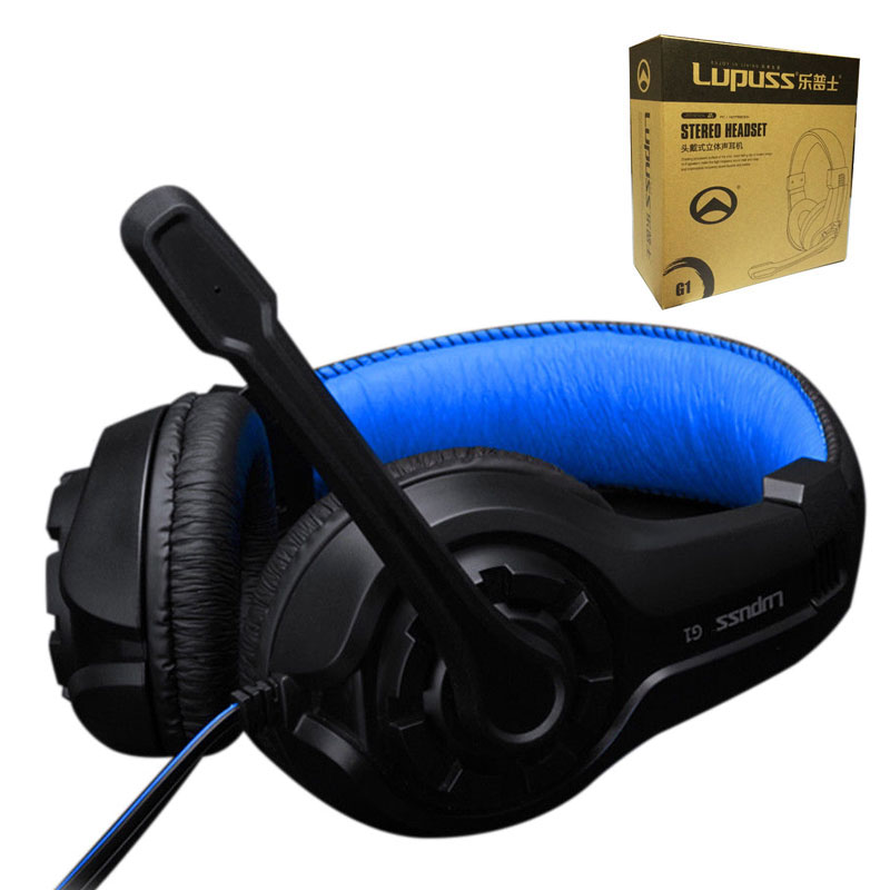 Lupuss G1 Wired Hoofdtelefoon Met Microfoon Verstelbare Over Ear Gaming Headsets Koptelefoon Lage Bass Stereo Voor Pc: G1 Blue with Box