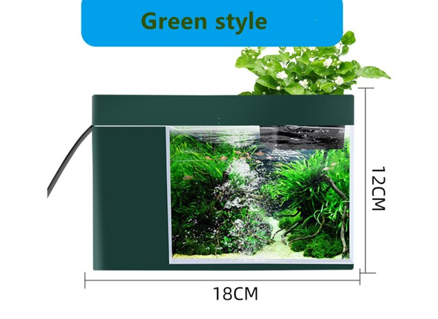 Desktop small aquarium, acrylic plastic aquarium, family, office, fish and flower aquarium landscape: green