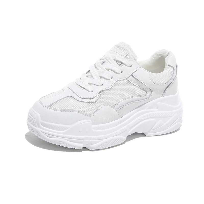 Løbesko fritidssko kvinde sneakers efterår lyse hvide sneakers platform dame sko behagelig mesh snøre: Hvid / 39