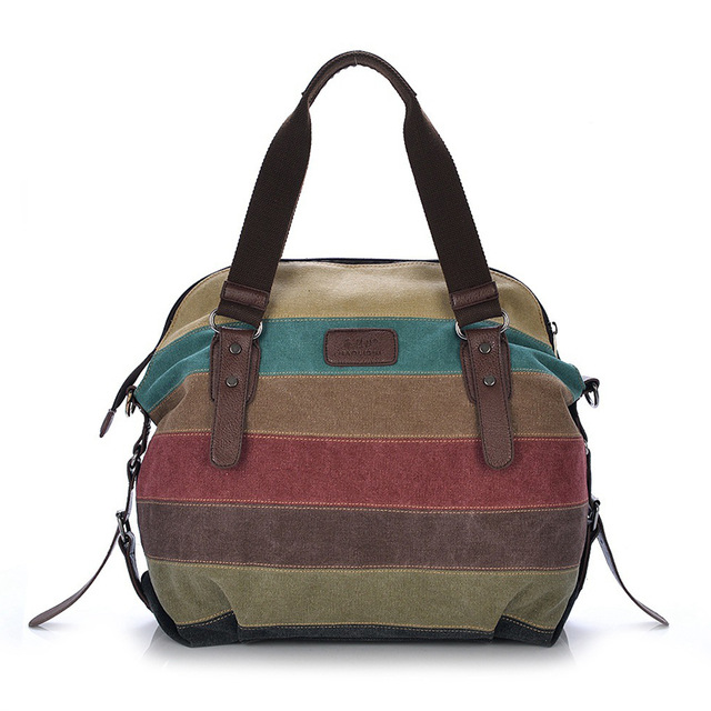 Yogodlns Canvas Bakken Gestreepte Dameshandtas Patchwork Regenboog Schoudertas Mode Vrouwelijke Casual Crossbody Tas Sac a Main: Default Title
