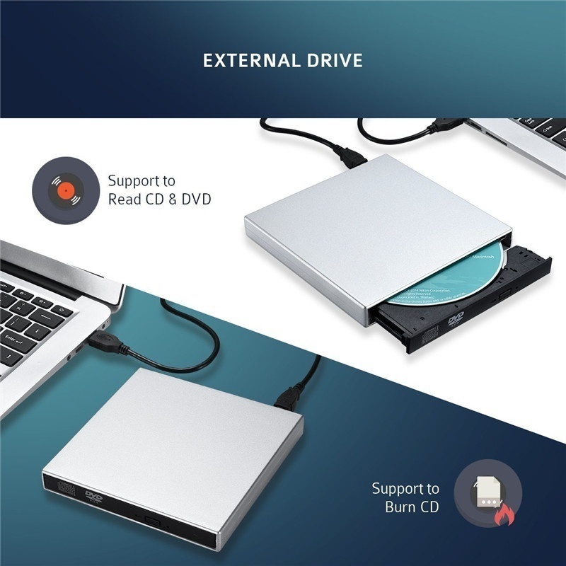 Lettore masterizzatore cd-rw dvd esterno usb con doppio cavo usb per computer portatili windows e mac essential drive