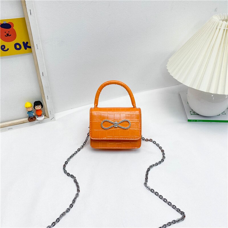 Koreanischen Stil freundlicher Geldbörsen und Handtaschen Niedlichen Mini Mädchen Diamant Bogen Brieftasche Baby Münzfach Kupplung Tasche: Orange