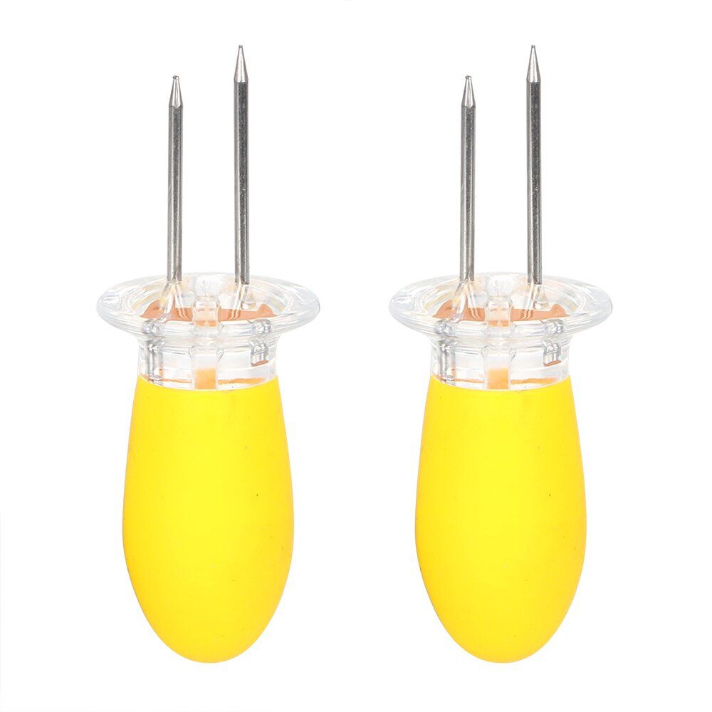 2 unids/set de pinzas gemelas para barbacoa pinchos aguja herramientas de barbacoa de acero inoxidable maíz Cob soporte de tenedor BBQ soportes para maíz: Amarillo