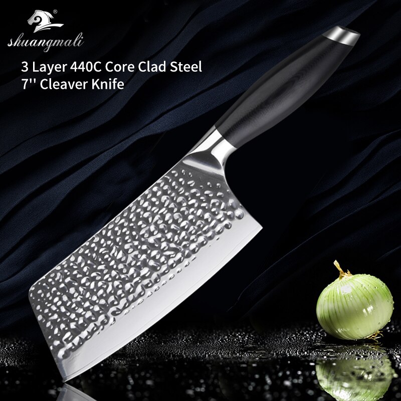 Utility Home Kitchen Knife Set 440C Forged Stainless Steel Chef Knives Set Slicing Paring Steak Chinese Cleaver Chef Knife Set: 7 Inch Cleaver Knife