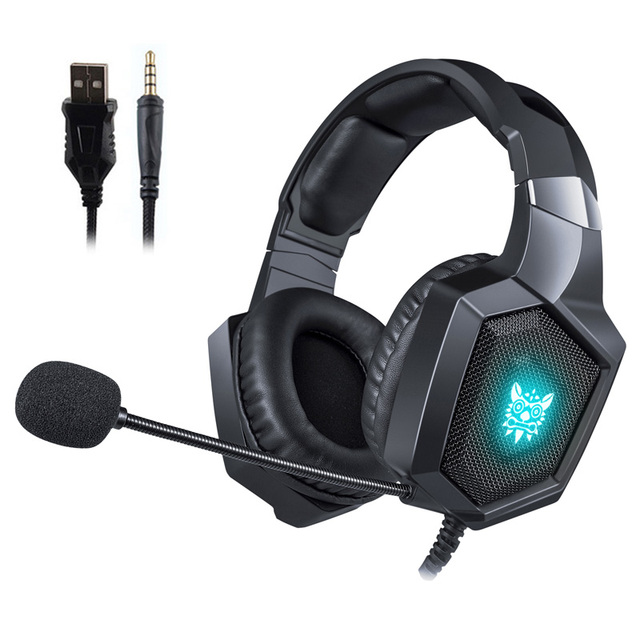 ONIKUMA K8 gamingowy zestaw słuchawkowy przewodowe słuchawki Stereo z redukcją szumów z mikrofonem LED Lights słuchawki na PS4 XBox One PC Laptop Tablet: Black