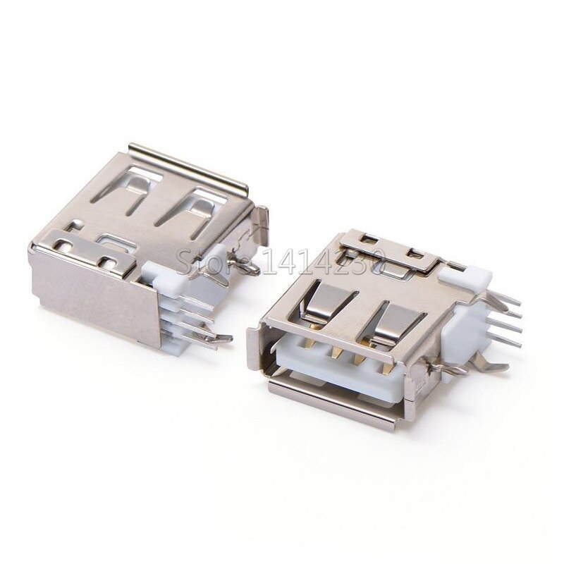 Connecteur USB Type A femelle à souder, aiguille latérale, 4 broches, 90 degrés, Interface de données, longueur 14mm, 10 pièces