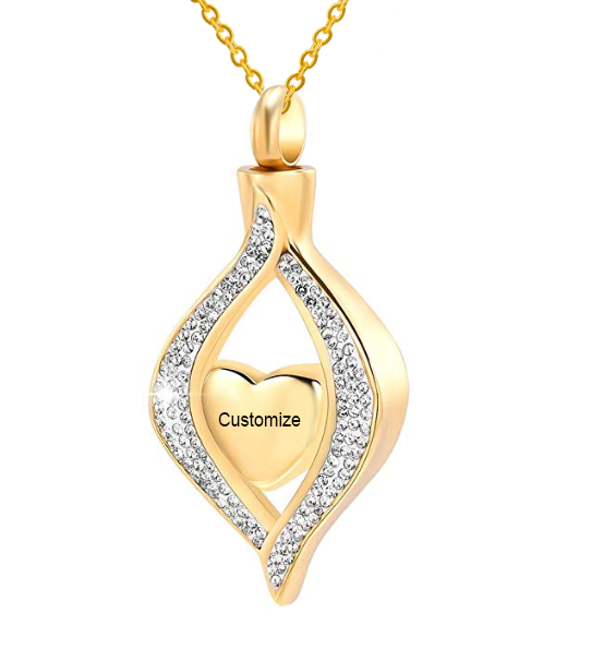 Gioielli in cremazione in acciaio inossidabile per ceneri The Eye of My Heart gioielli commemorativi per ricordo incisi per ciondolo collana in urna: Gold  Engrave