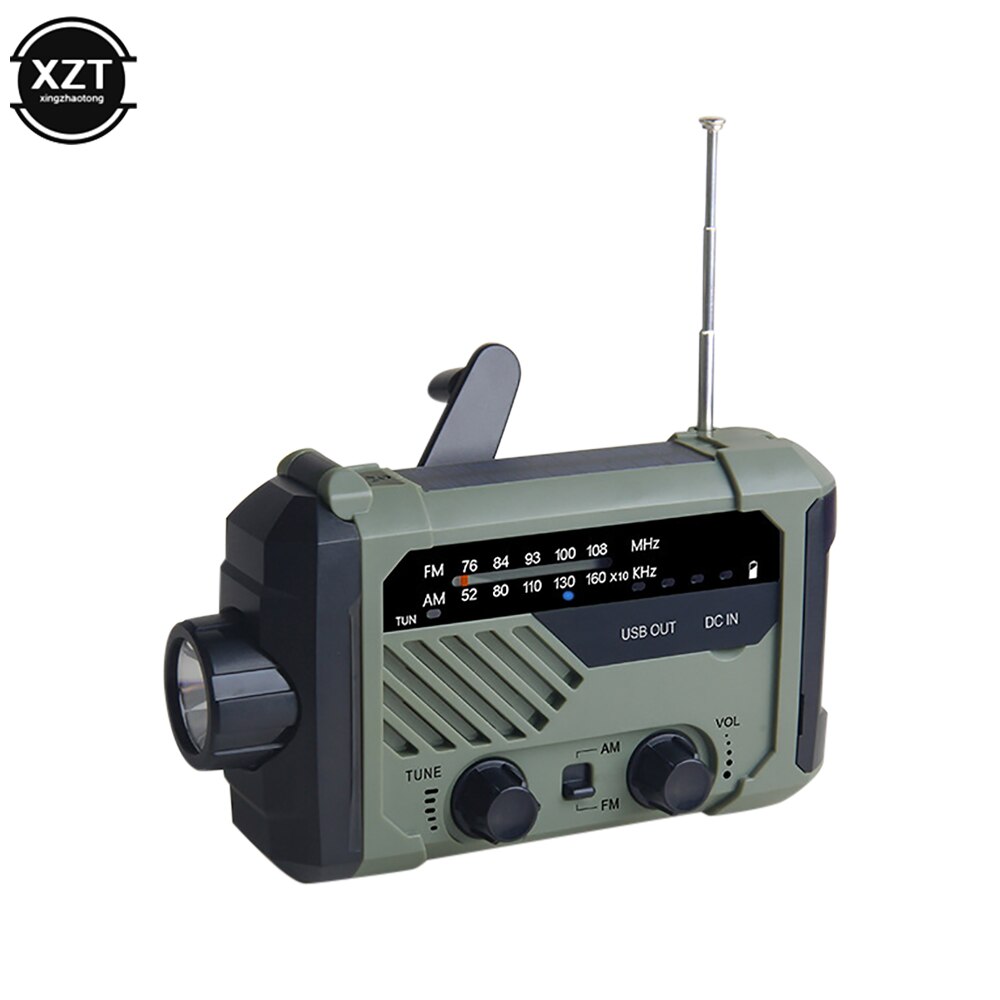 Emergency AM FM Radio Hand Crank Battery Operated Solar Radio With LED Flashlight Desk Lamp 2000mAh Charger SOS Alert