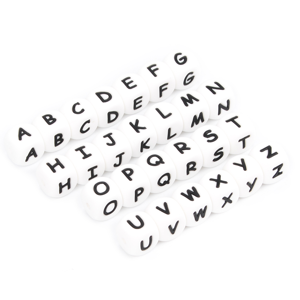 LOFCA 12mm 100 stuks Siliconen Letter Kralen Alfabet Tandjes Kralen Bijtring Engelse Letters Food Grade Baby Verpleging voor tandjes