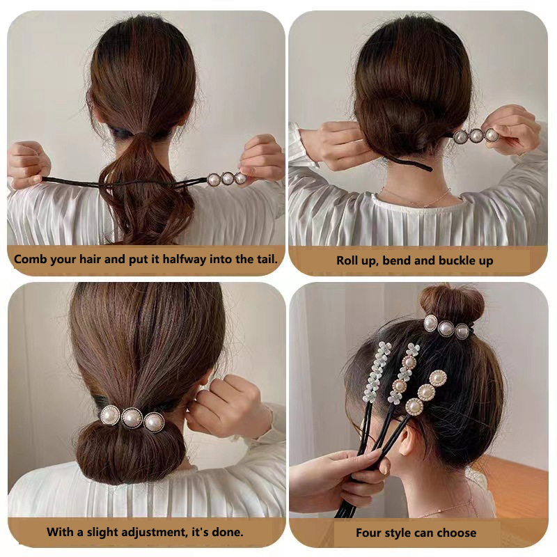 Clip de flor de perla mágica para mujer, rizador de moño, herramienta de peinado trenzado, accesorios para el cabello, Vintage