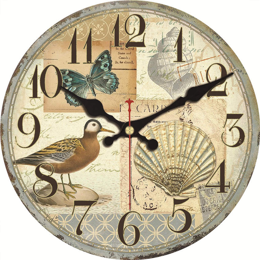 Reloj de pared de madera Vintage con pájaros con flor, país francés, romántico, desgastado, Chic, 12 &quot;, números romanos decorativos grandes, batería analógica: 13405 / 12 inch ( 30 cm )