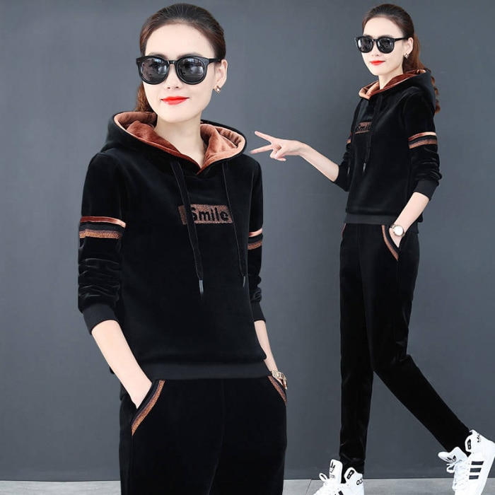 Winer dikke fluwelen dames trainingspak sportkleding warme hoodie sweatshirt + broek hardloopjoggingbroek fitness workout casual set sportpak