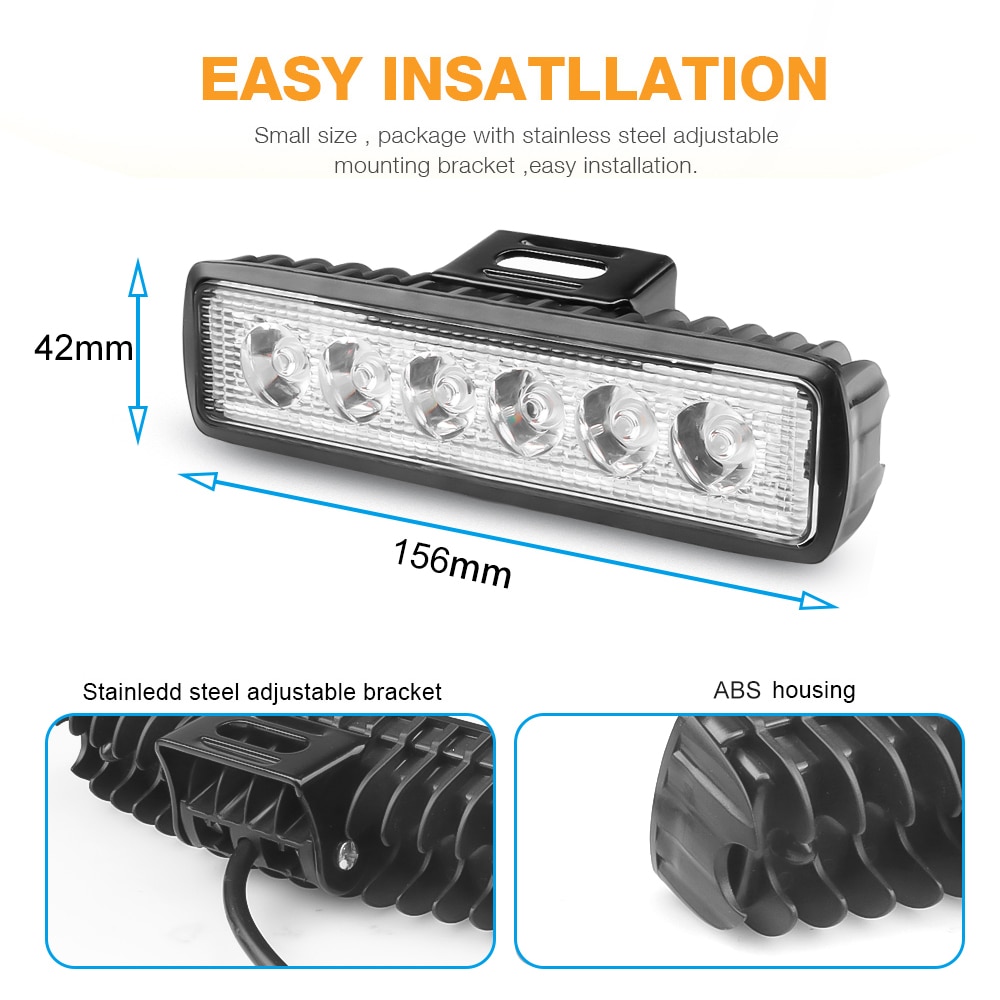 Single row led light bar 12v 18w work light atv offroad led bar lights for trucks traktor auto pære spot metal beslag