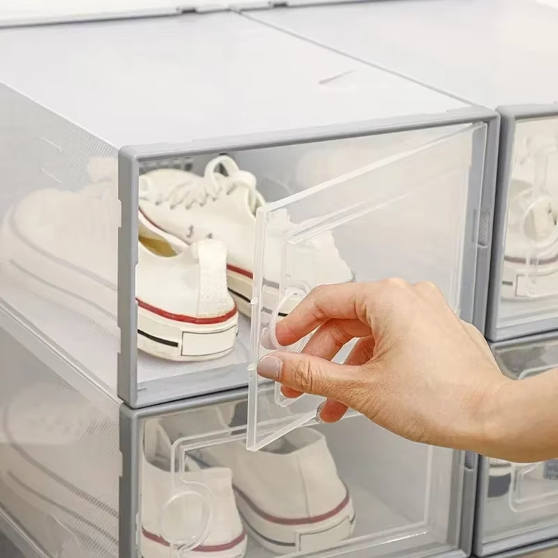 Plastskofodral transparent stapelbar låda med frontlock skoorganisatör dammtät fukttät förvaringslåda hemtillbehör