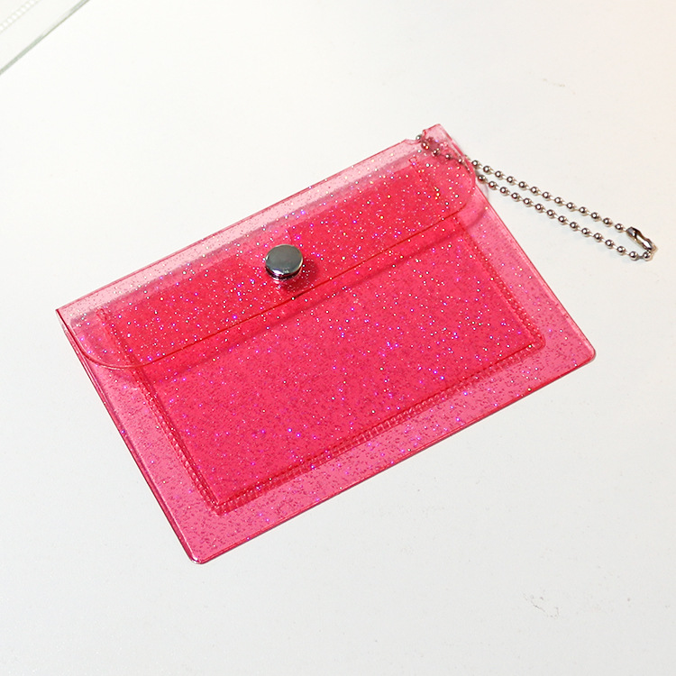 1PC porta carte di credito trasparente portafoglio per monete porta carte di credito per ragazze porta carte di credito porta Badge porta carte d'identità con portachiavi: red