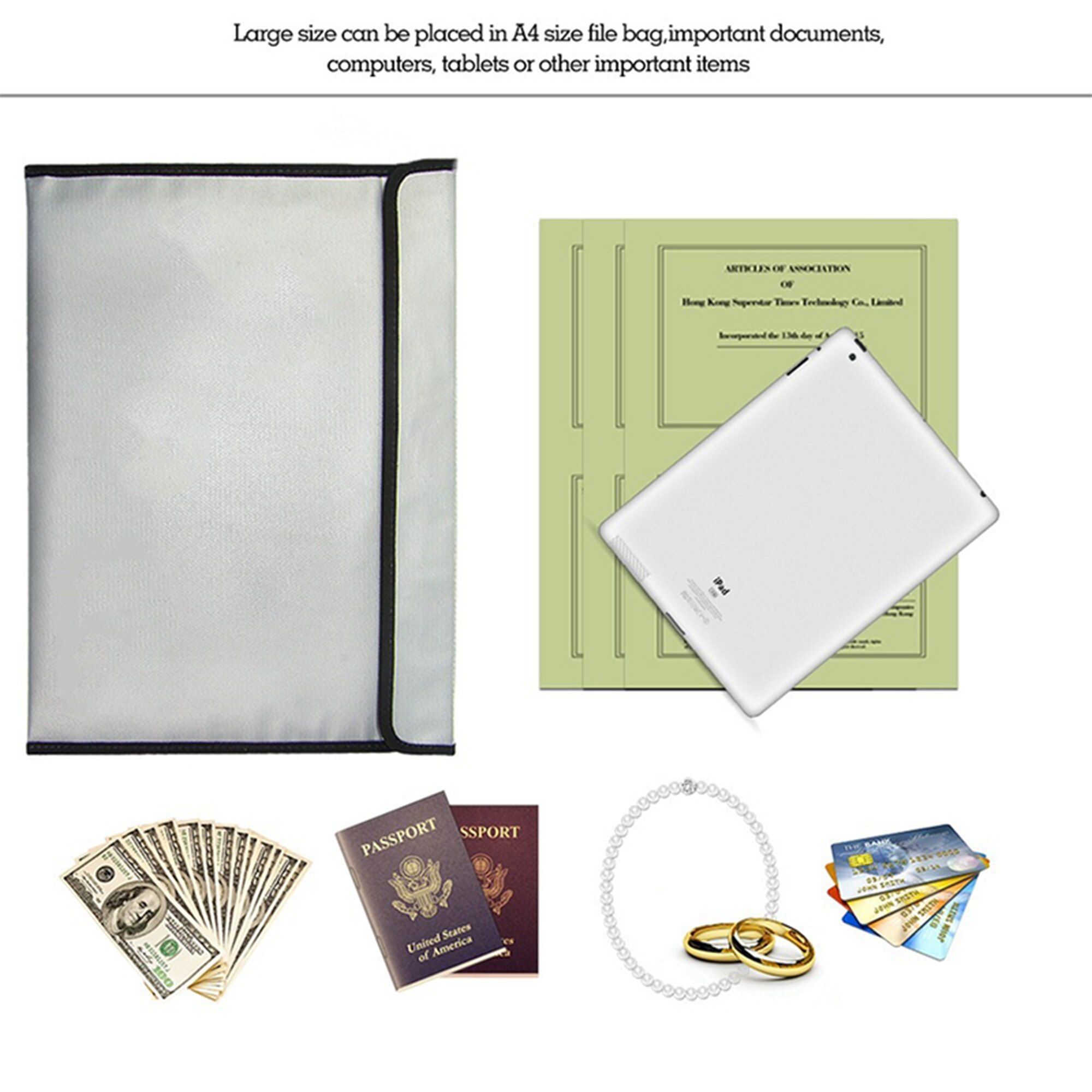 File Fireproof Bag Double Waterproof Liquid Silicon Aluminum Foil Fiberglass Cloth Storage