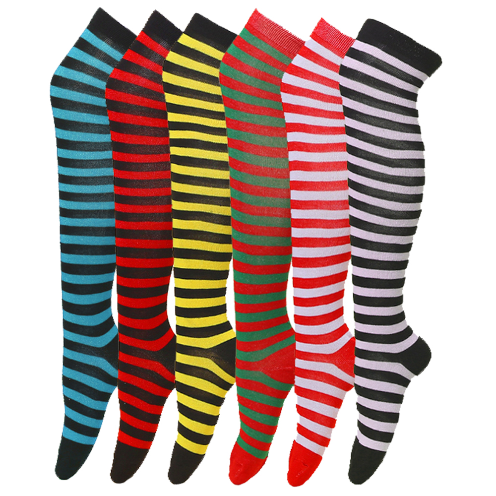 1/6 Pairs Women's Striped Stocking Japanese Over Knee Socks Women Keep Warm Slim Long Socks Black White Striped Hosiery