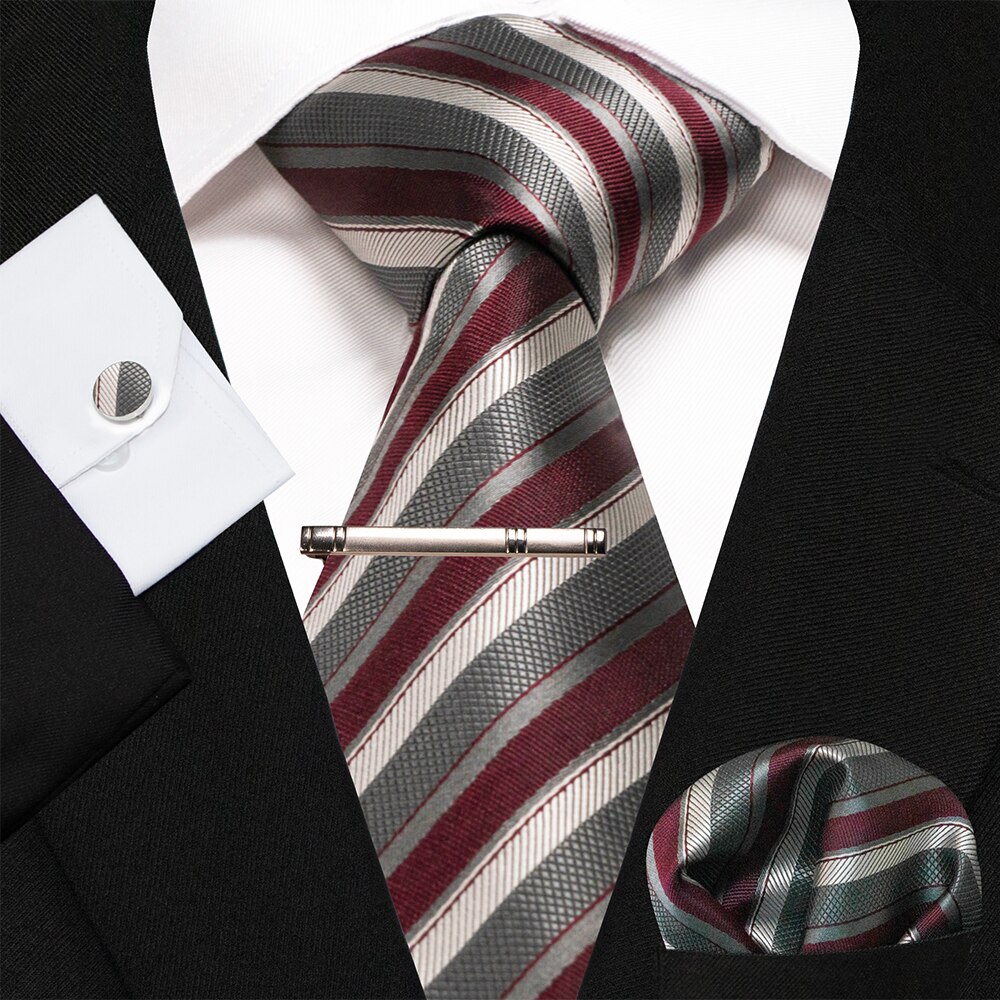 KAMBERFT-Corbata de seda a rayas azul marino para hombre, de , , conjunto de mancuernas, pañuelo, de negocios