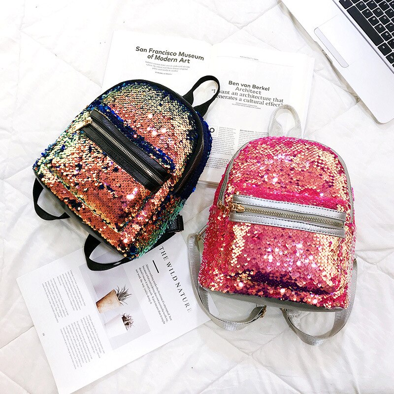 Glitter Women Sequins Backpack Teenage Girls Travel Shiny Backpacks Bags Bling Rucksack School Bags mini Backpacks