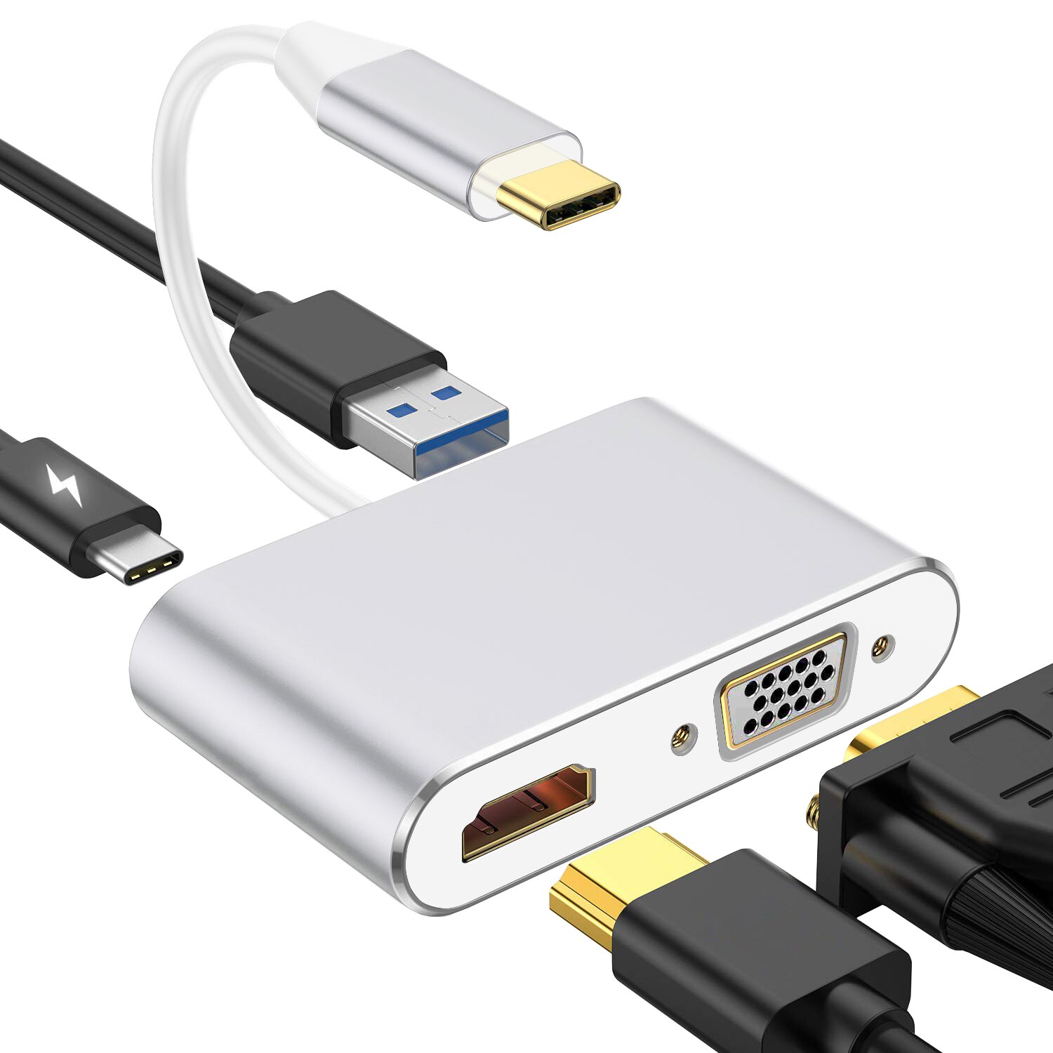 4 in1 USB C HDMI 4K VGA Adapter USB 3,1 Typ C USB-C zu VGA HDMI Video Adapter Konverter für Macbook Pro/ iPad Pro