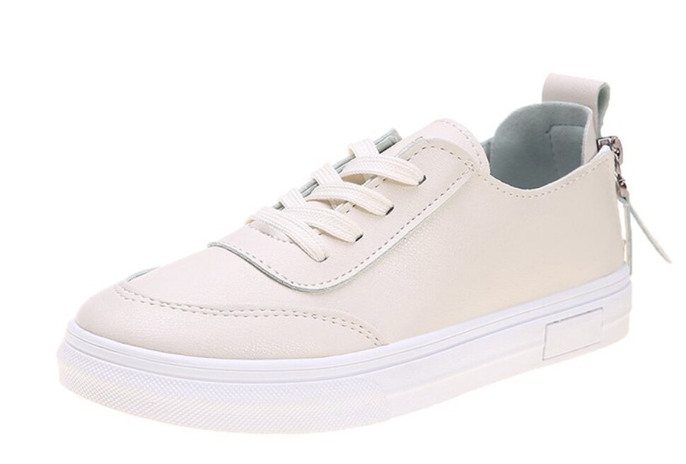 Kvinnor fritidsskor bekväma vita nude sneakers snörning delat läder flickor casual dragkedja plattor skor: Beige / 5
