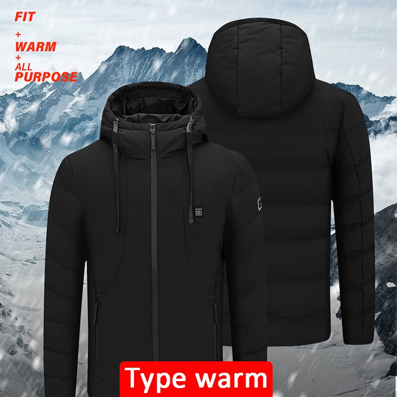 Electric heated jacket outdoor sports coat winter coat with cap and USB electric heating warm coat for Mountaineering ski