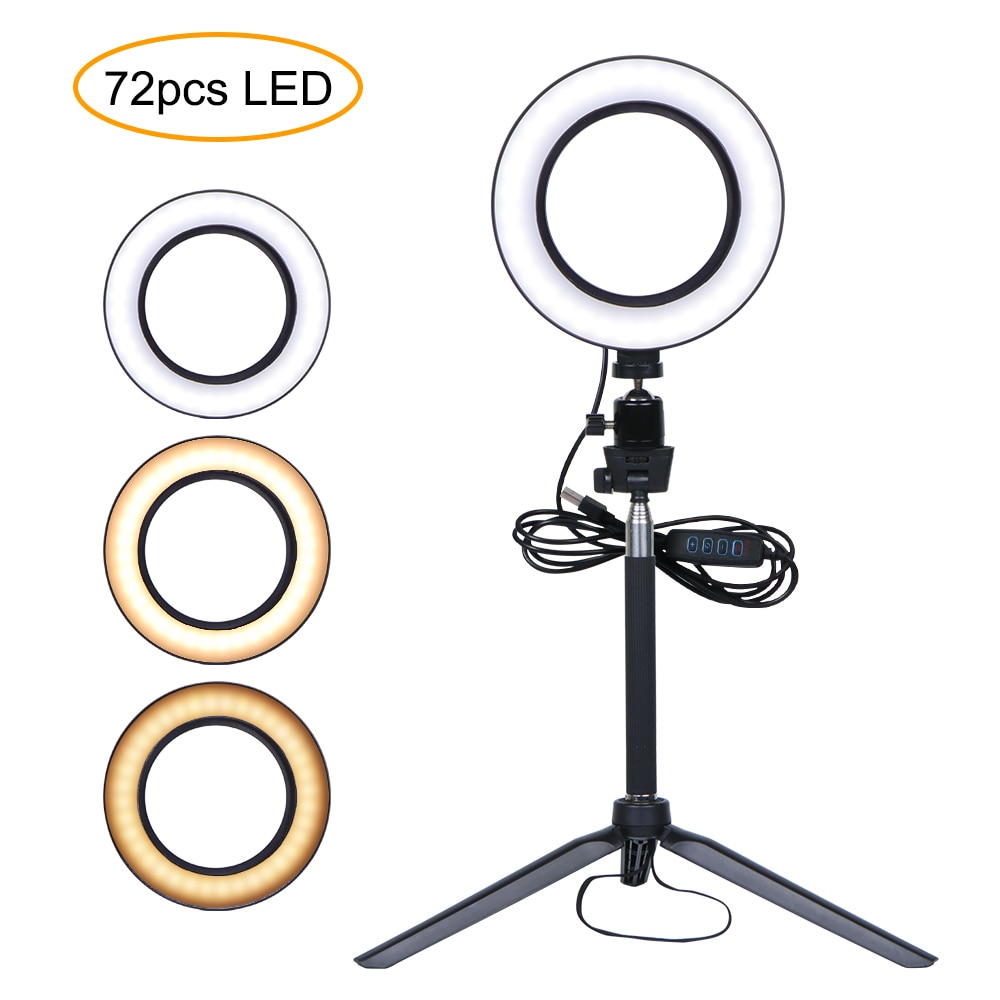 Led selfie ring lys dimbar led ring lampe foto video kamera telefon lys ring lys fylle lys med teleskopbrakett: Default Title