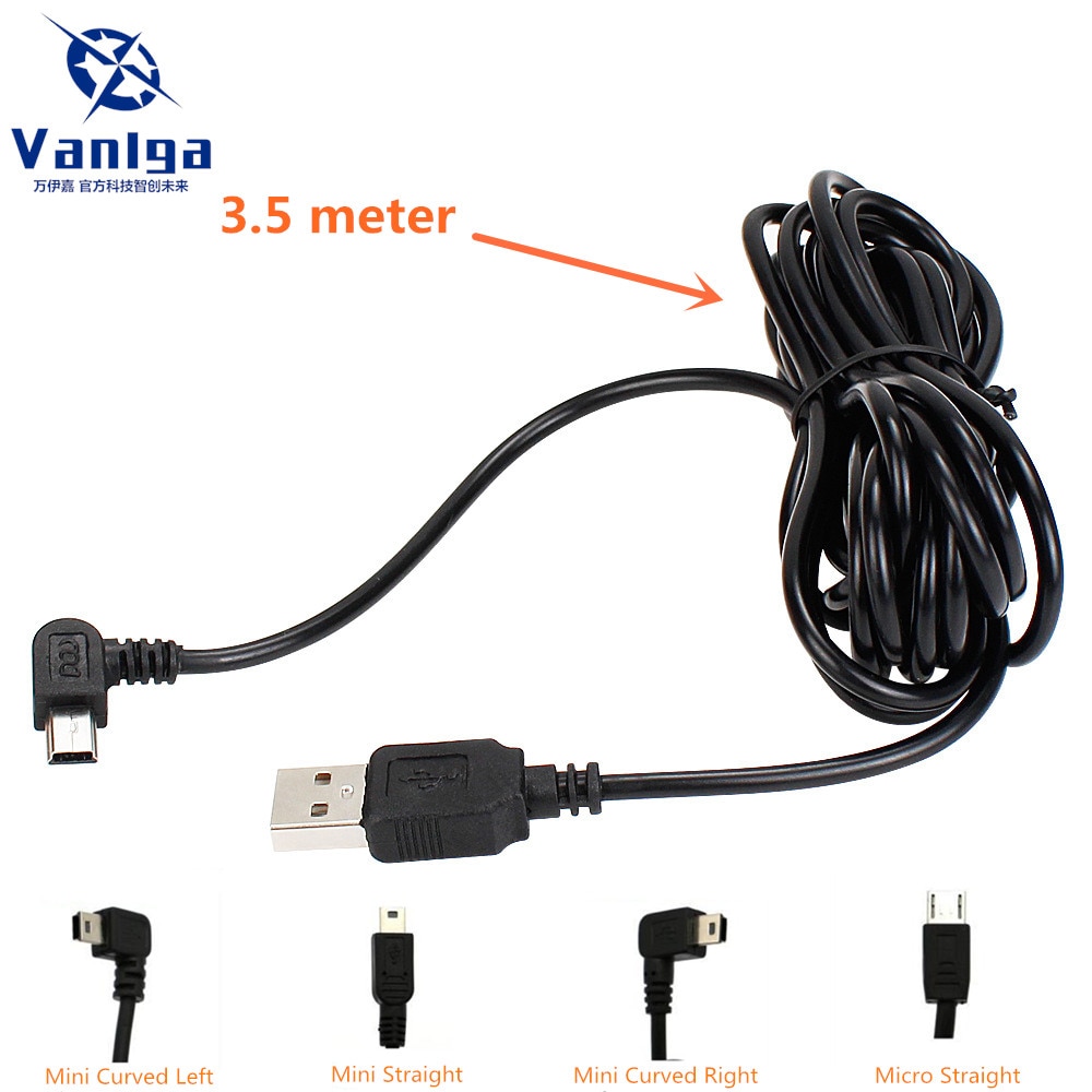 Auto Opladen Gebogen Mini/Micro Usb Kabel Voor Auto Dvr Camera Video Recorder/Gps/Pad/Mobiele, kabel Lengte 3.5 M (11.48ft)
