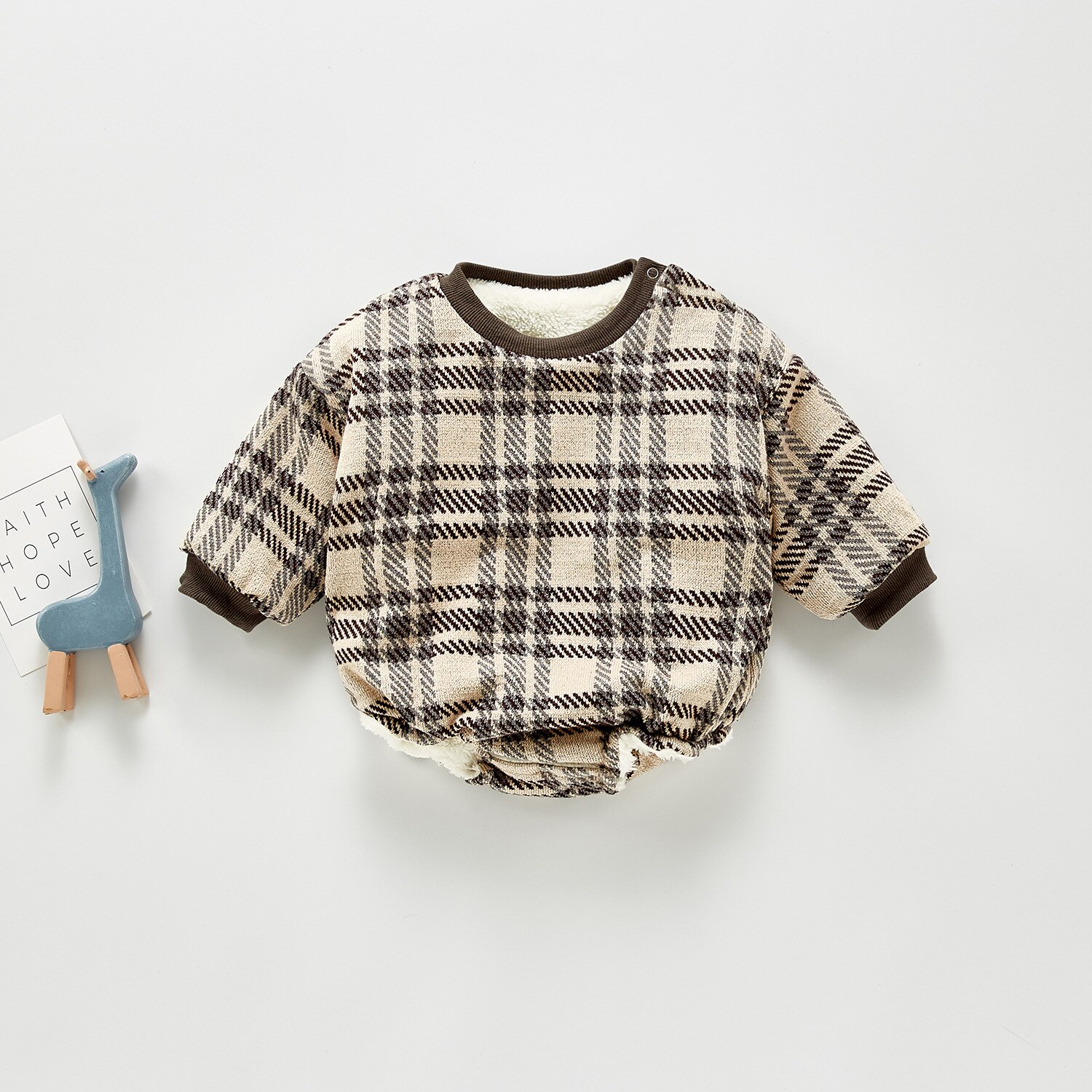 Baby jongens en meisjes herfst en winter koreaanse versie kleding kinder geruit plus fluwelen warme eendelige driehoek klim