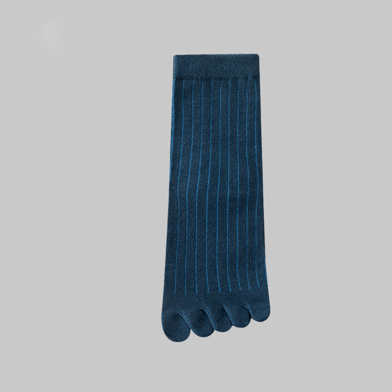 Calcetines hasta la rodilla a la con cinco dedos para hombre, calcetines a rayas de Color sólido hasta la pantorrilla, calcetines con punta abierta y absorción del sudor para primavera y verano, 5 dedos